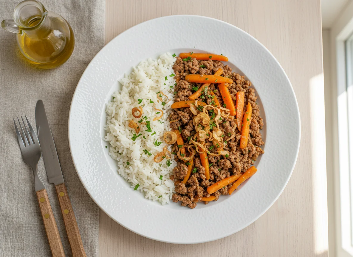 Reis mit Hackfleisch und Karotten photo