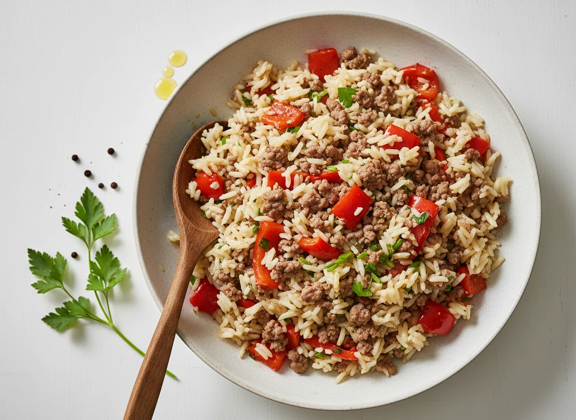 Reis mit Hackfleisch und Paprika photo