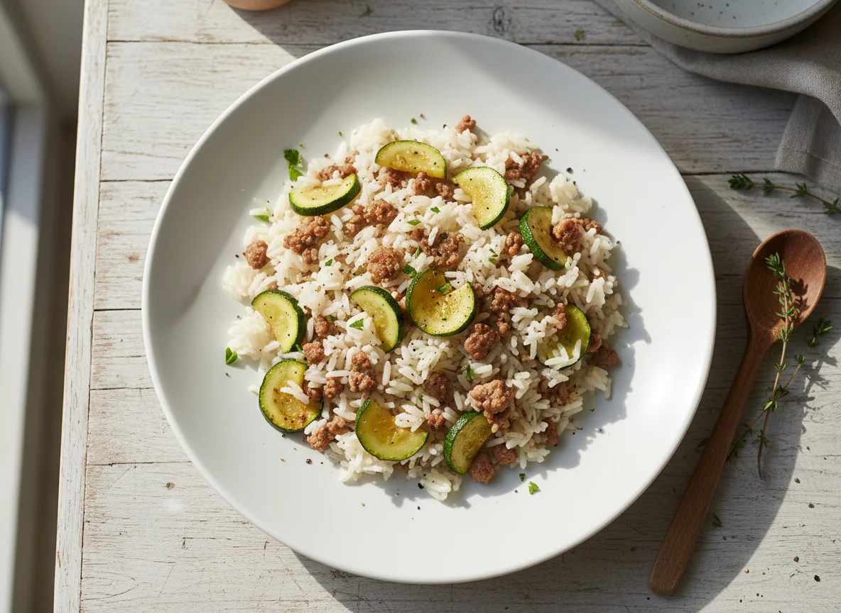 Reis mit Hackfleisch und Zucchini photo