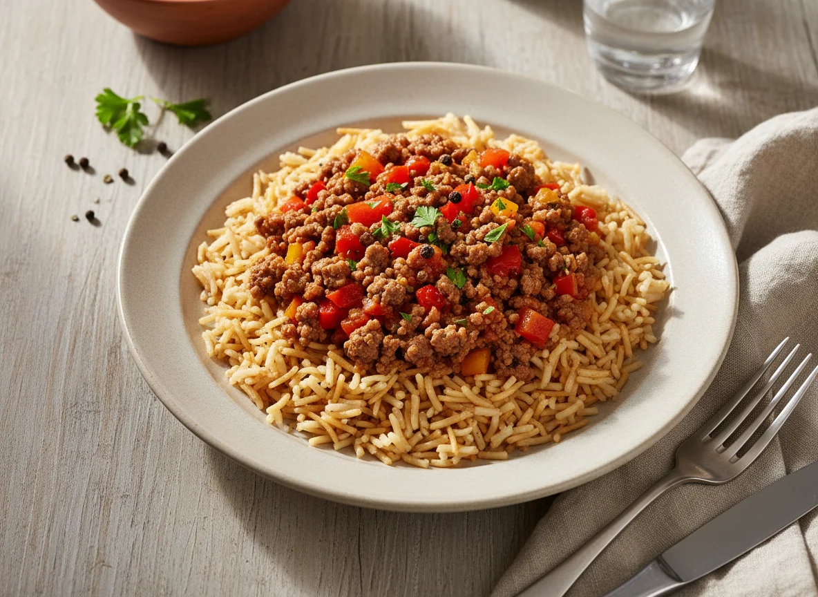 Reis mit Hackfleischgericht photo