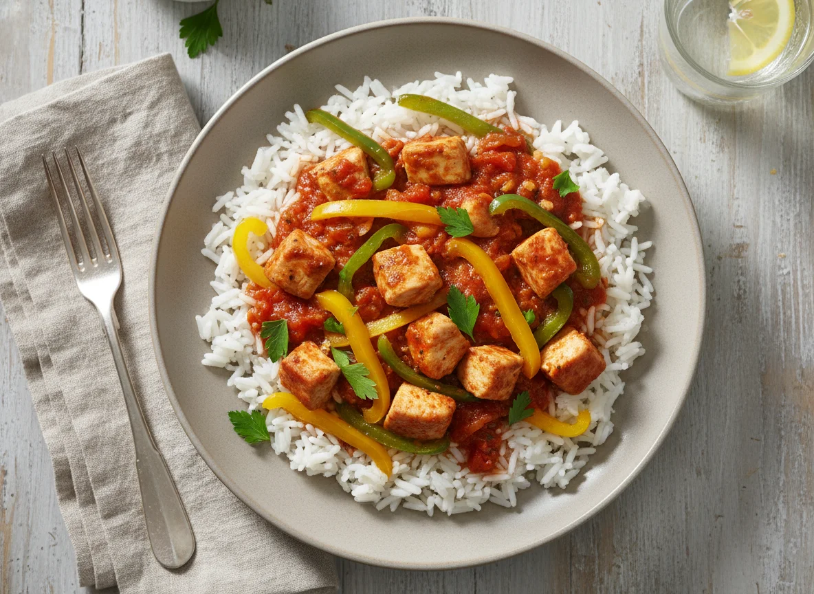 Reis mit Hähnchen und Paprika photo