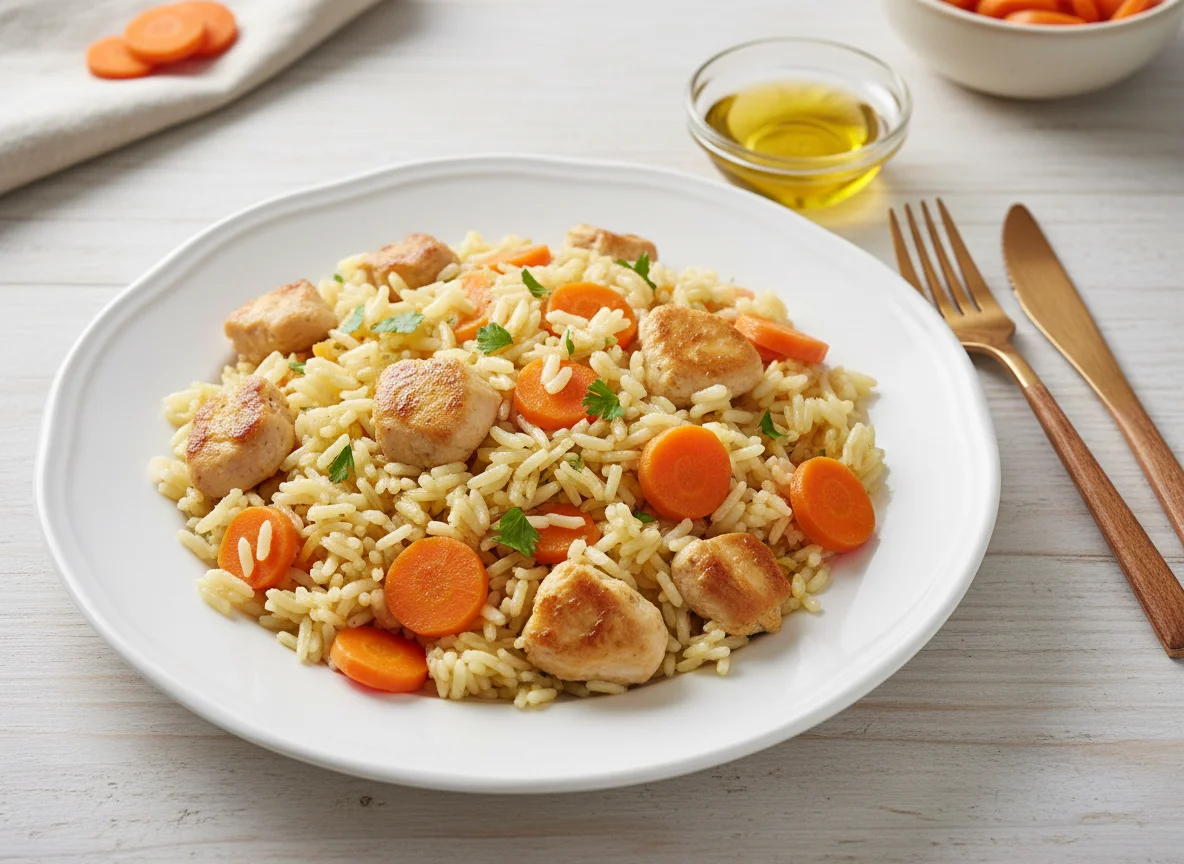 Reis mit Huhn und Karotten photo