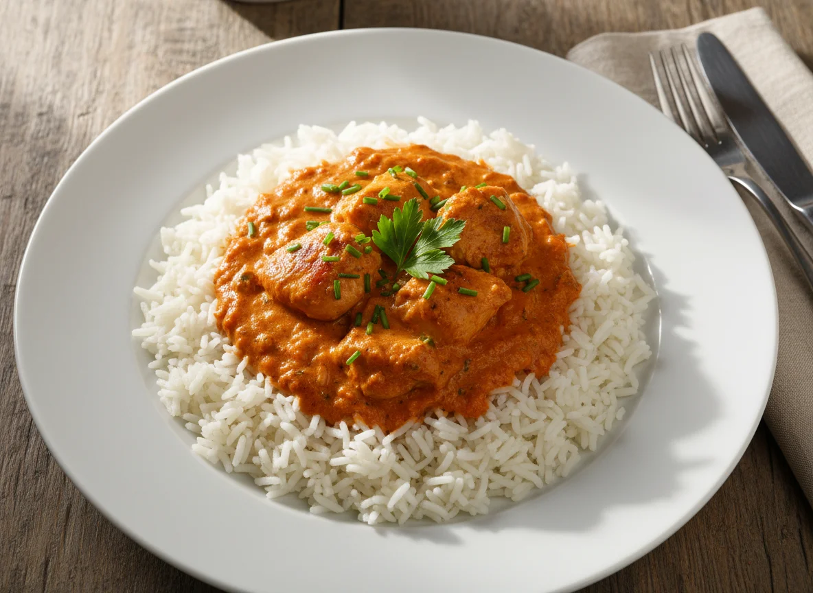 Reis mit Hühnchen in Sauce photo
