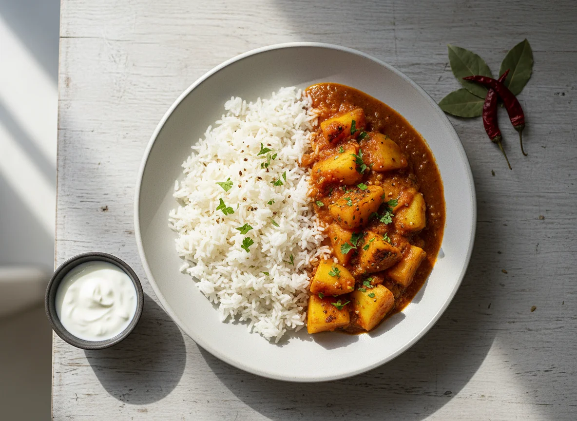Reis mit Kartoffelcurry photo