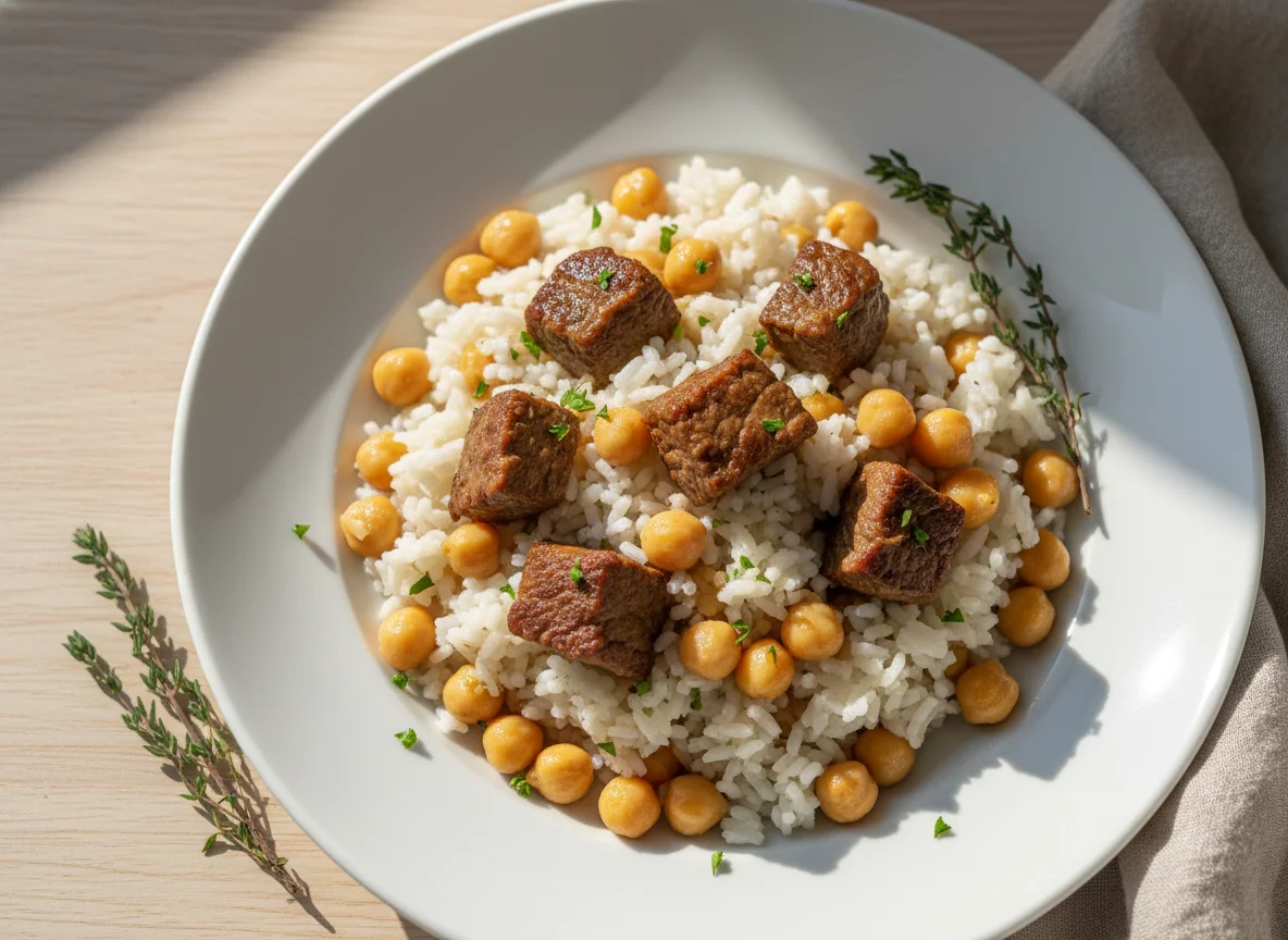 Reis mit Kichererbsen und Fleisch photo