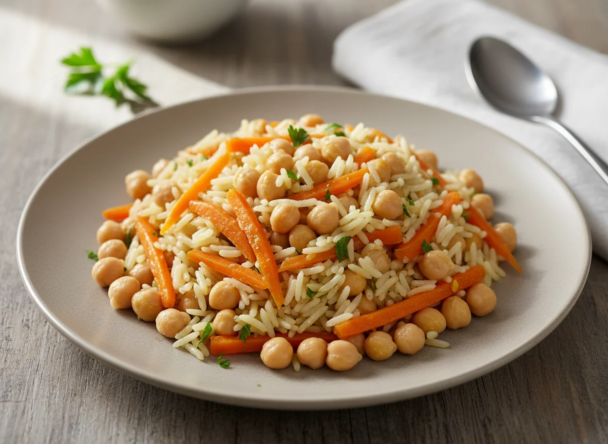 Reis mit Kichererbsen und Karotten photo