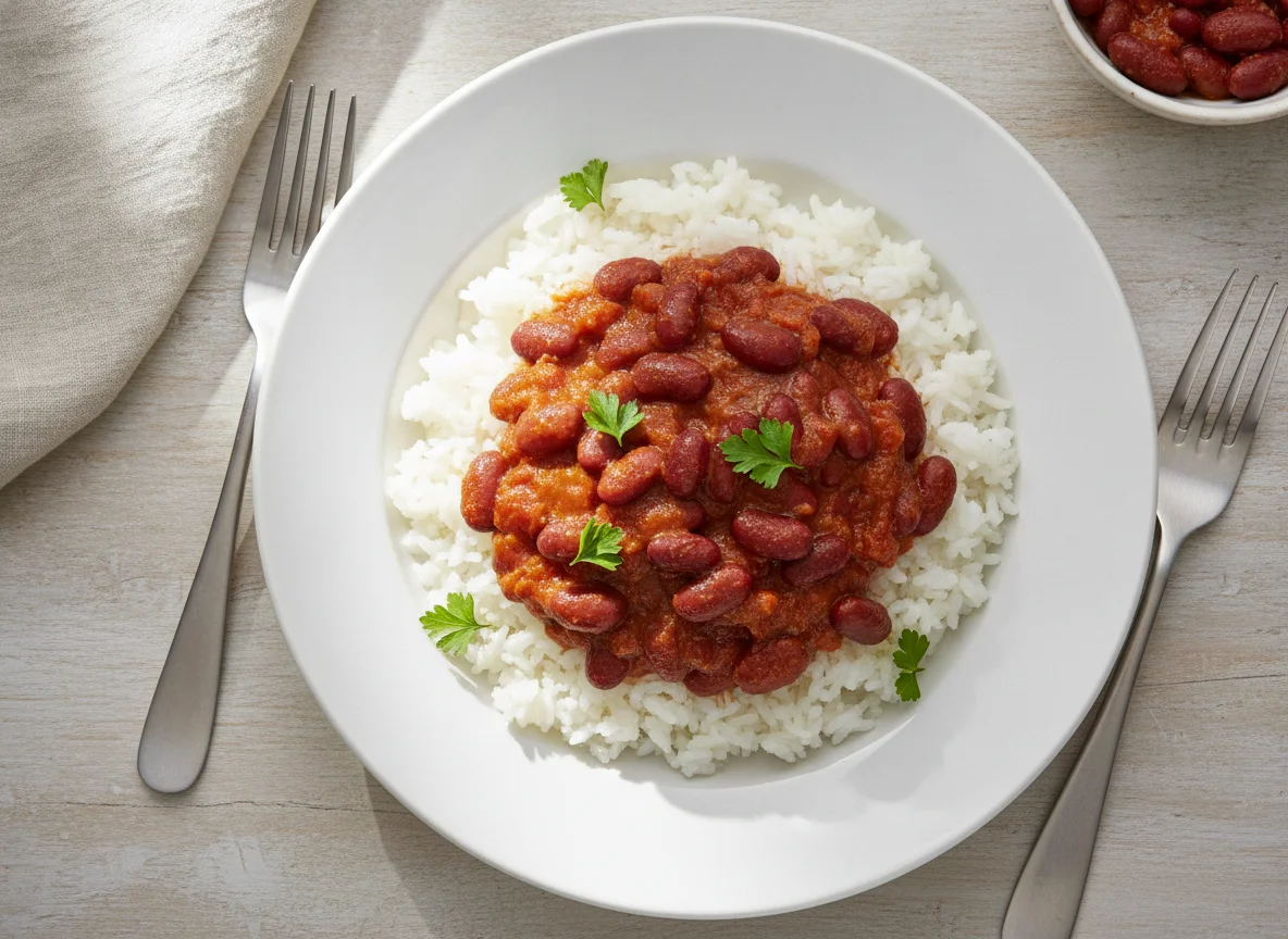 Reis mit Kidneybohnen in Tomatensauce photo