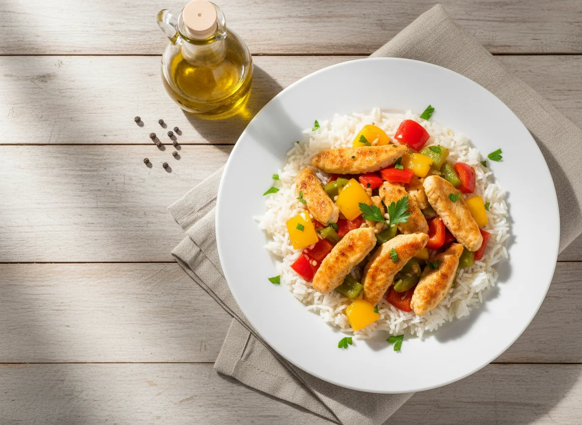 Reis mit Paprika und Hähnchen photo