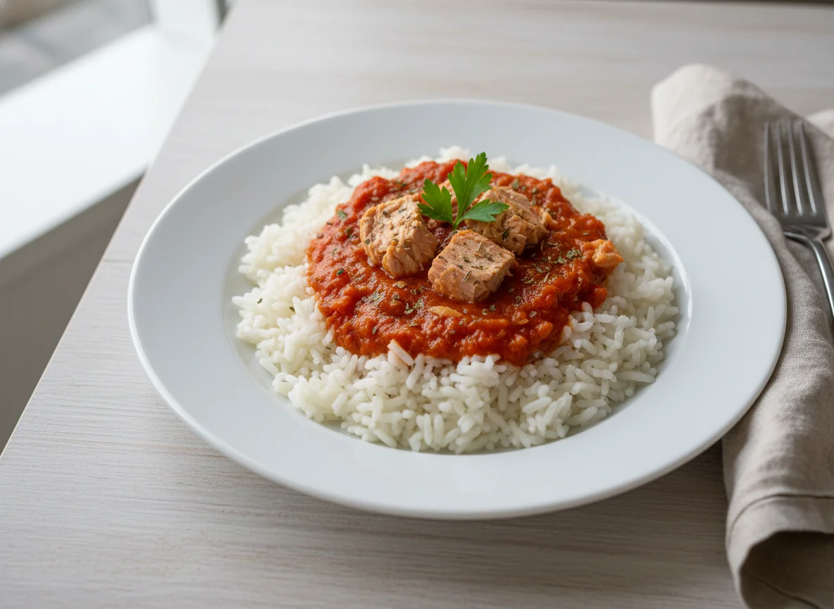 Reis mit Thunfisch und Tomatensauce photo