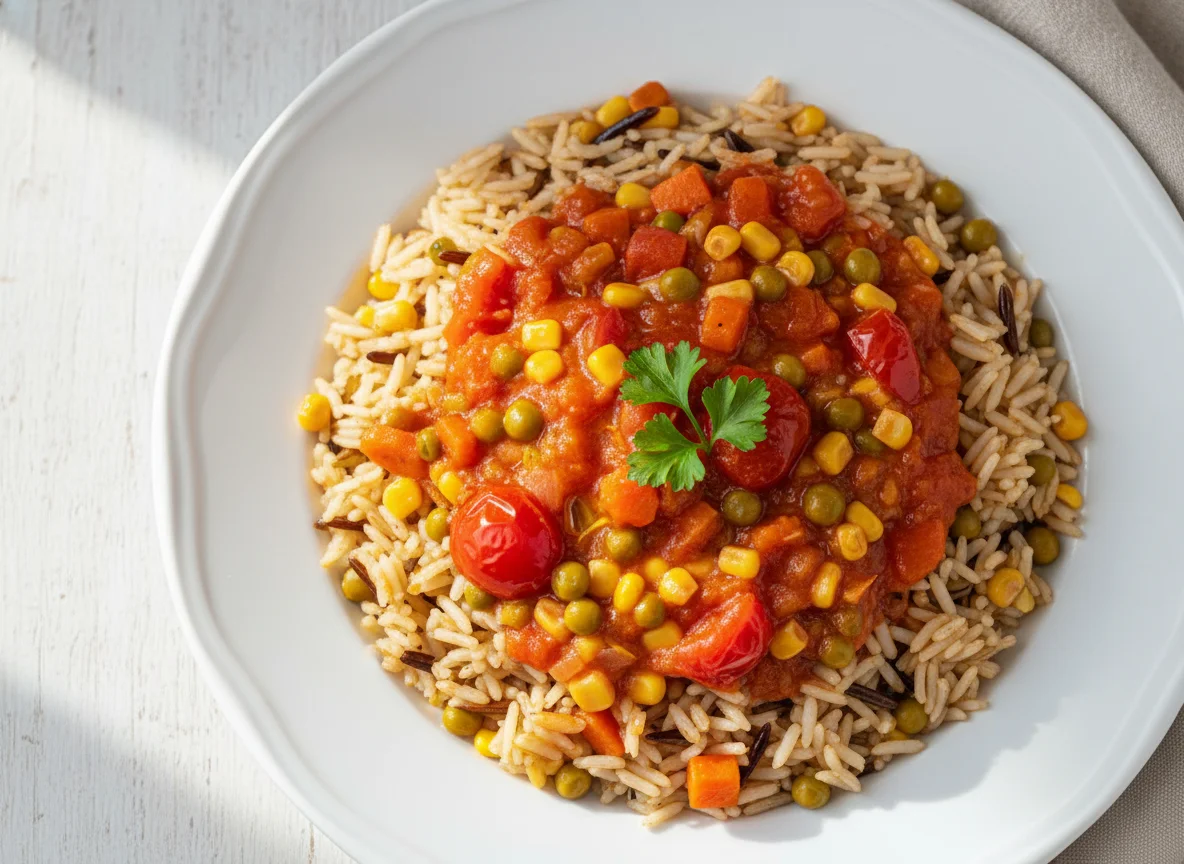 Reis mit Tomaten-Gemüse-Sauce photo