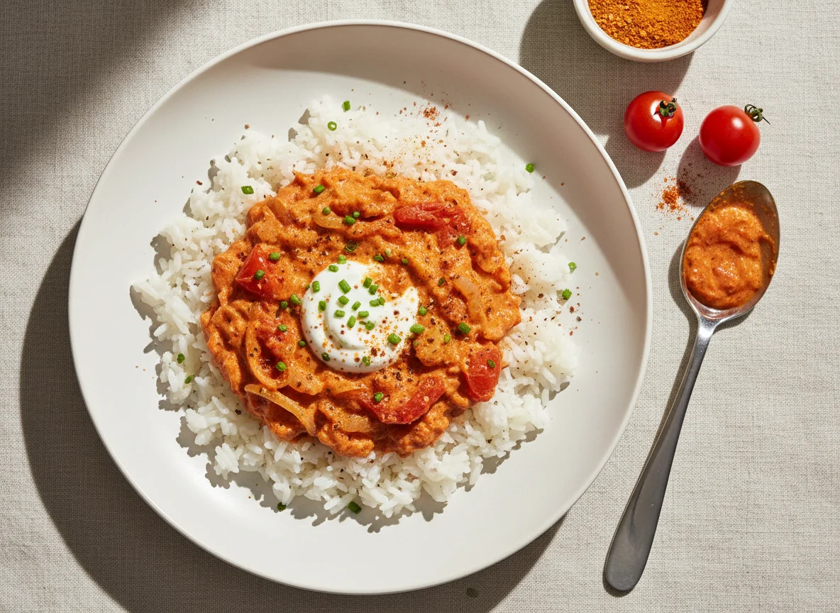 Reis mit Tomaten-Joghurt-Sauce photo