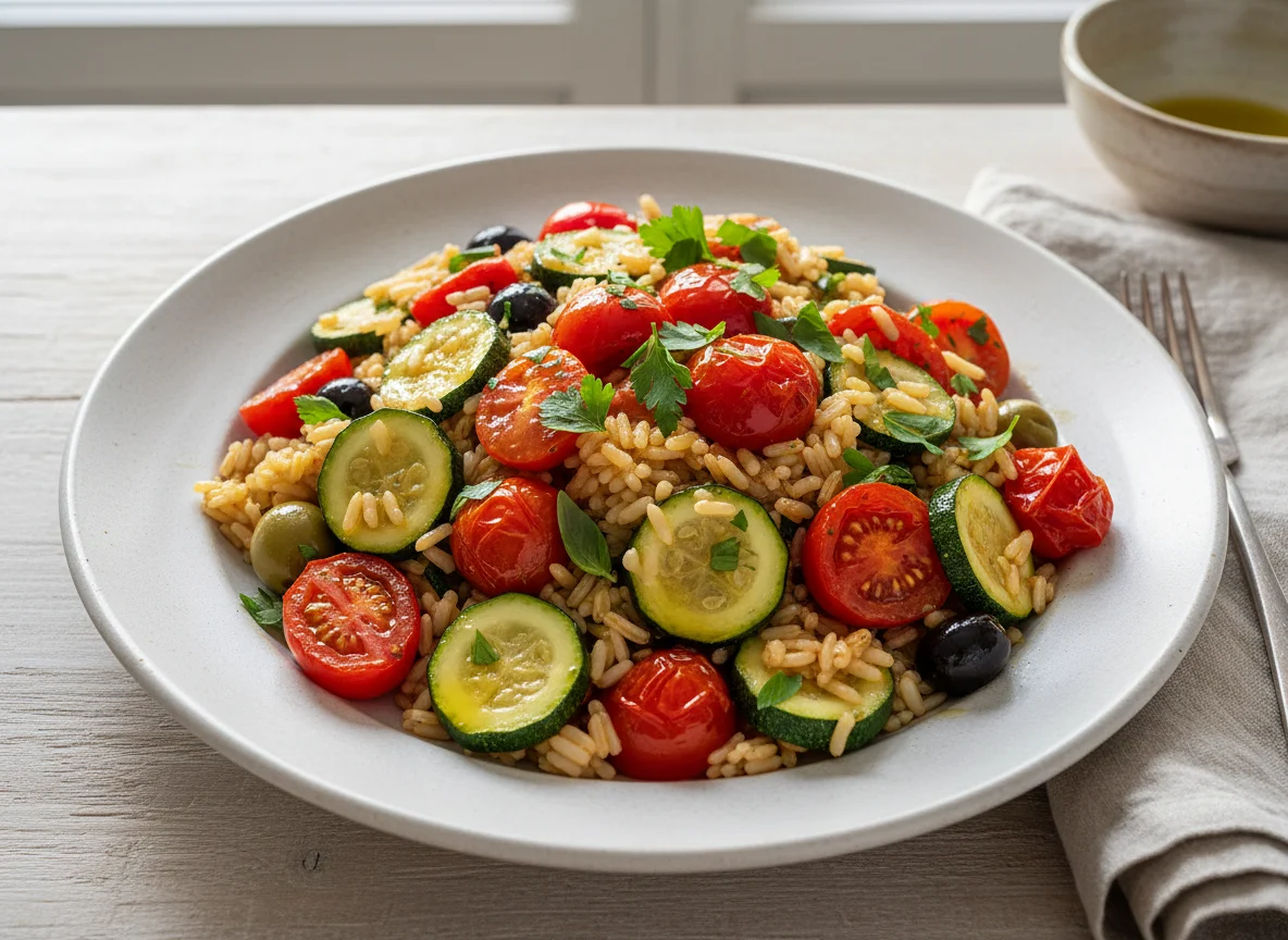 Reis mit Zucchini und Tomaten photo