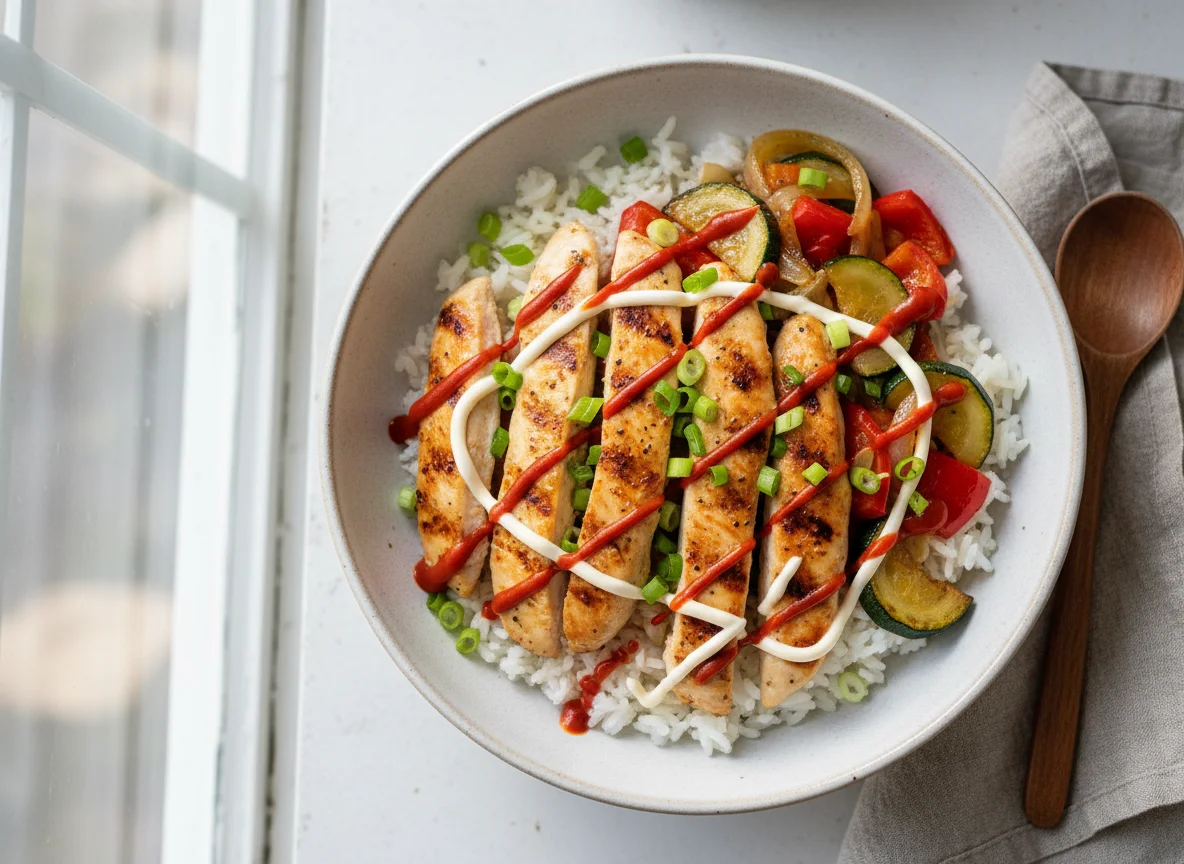 Reisbowl mit Hähnchen und Gemüse photo