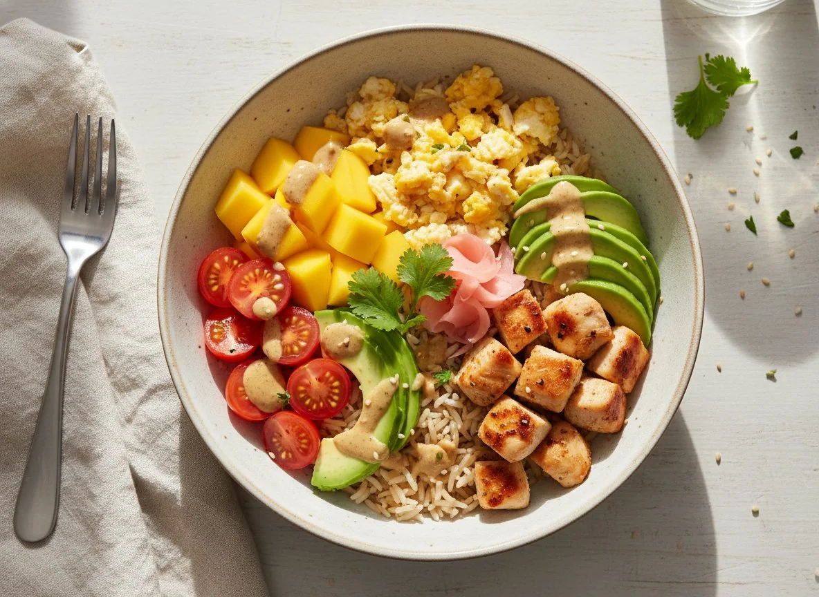 Reisbowl mit Huhn und Gemüse photo