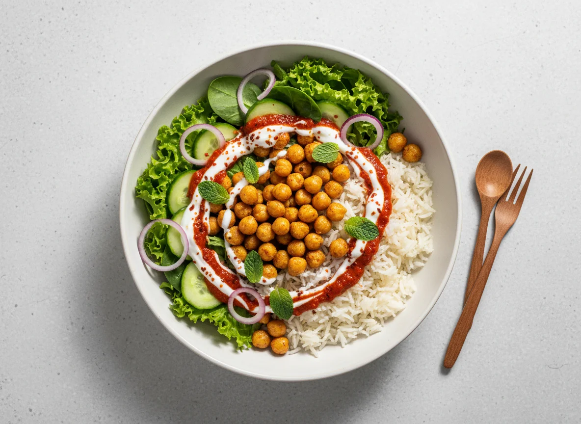 Reis-Bowl mit Kichererbsen und Salat photo