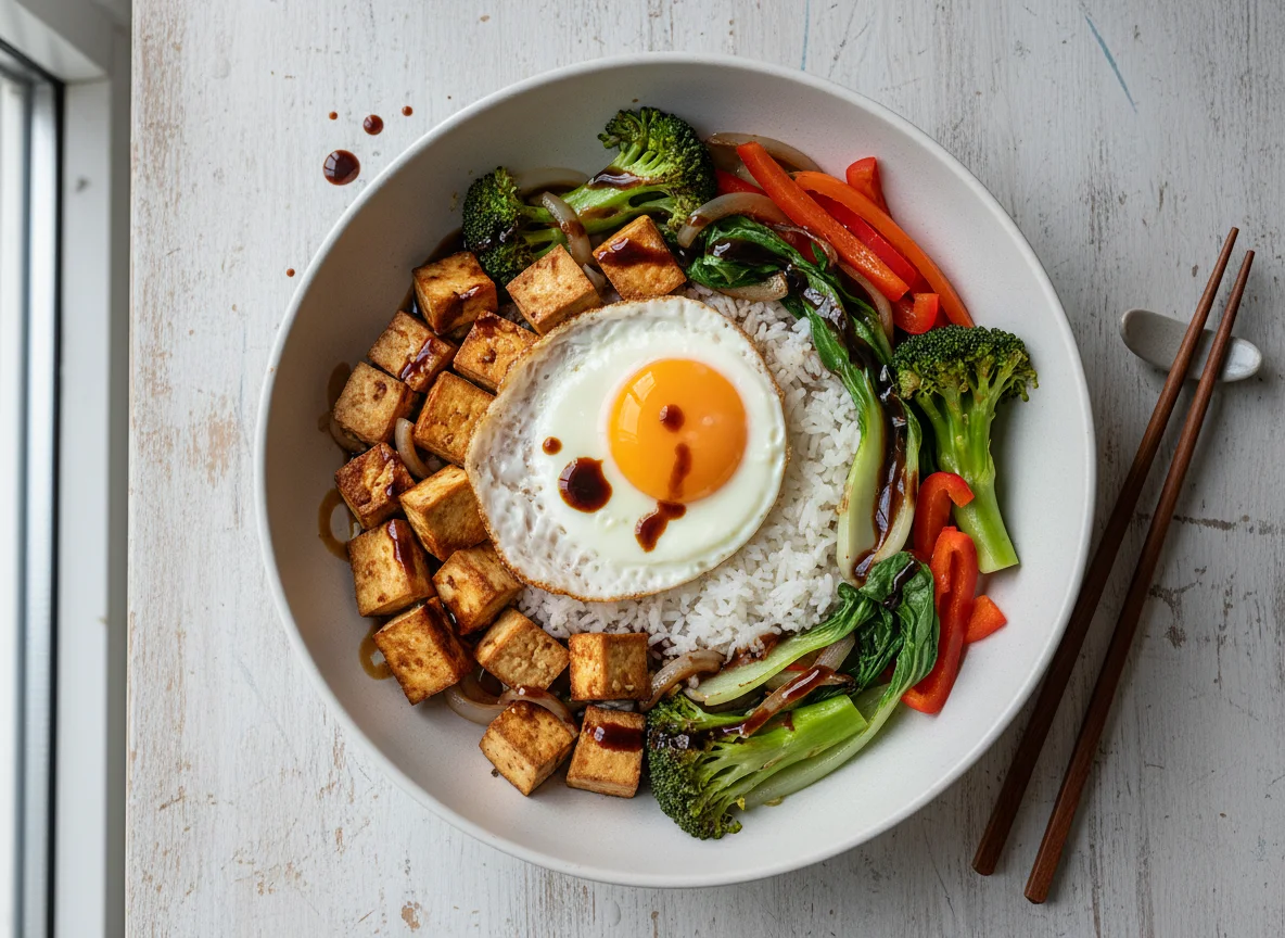 Reisbowl mit Tofu und Gemüse photo