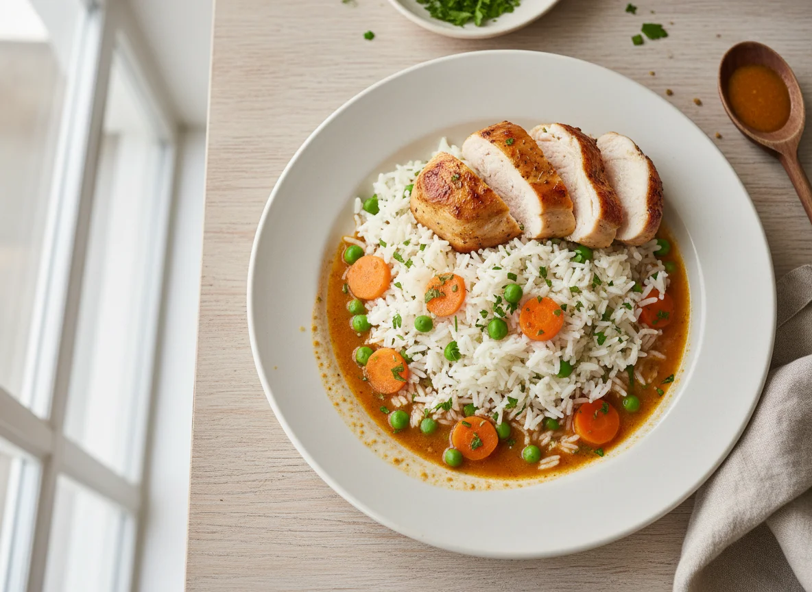 Reis-Fleisch mit Hühnerbrustfilet photo
