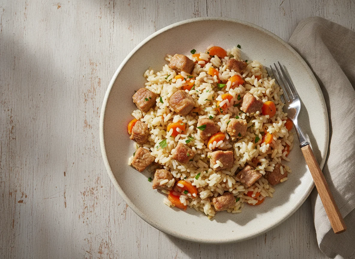 Reis-Gemüse-Pfanne mit Fleisch photo