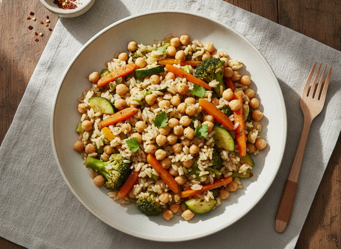 Reis-Gemüse-Pfanne mit Kichererbsen photo