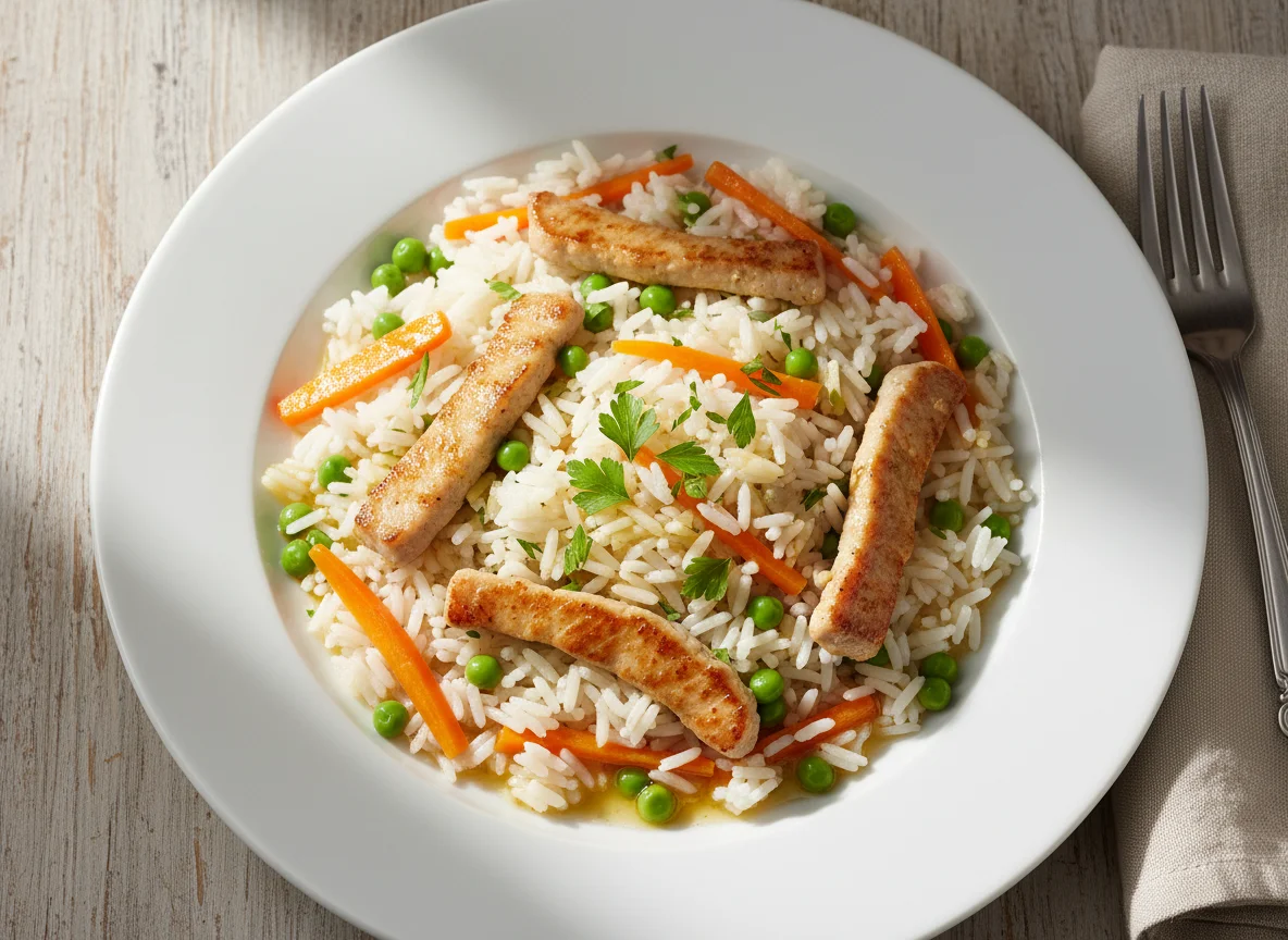 Reisgericht mit Fleisch und Gemüse photo