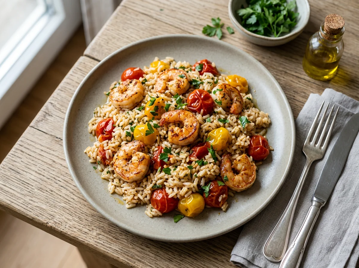 Reisgericht mit Garnelen photo