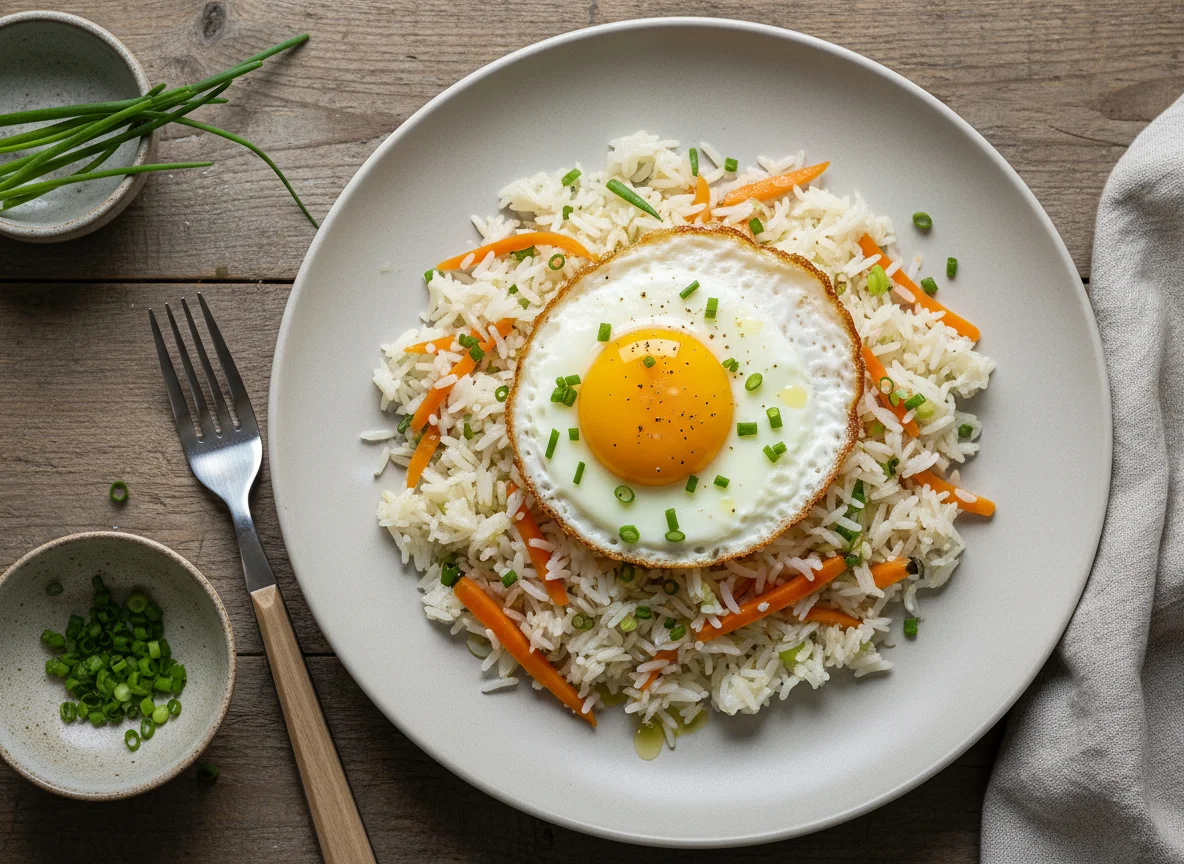 Reisgericht mit Gemüse und Ei photo