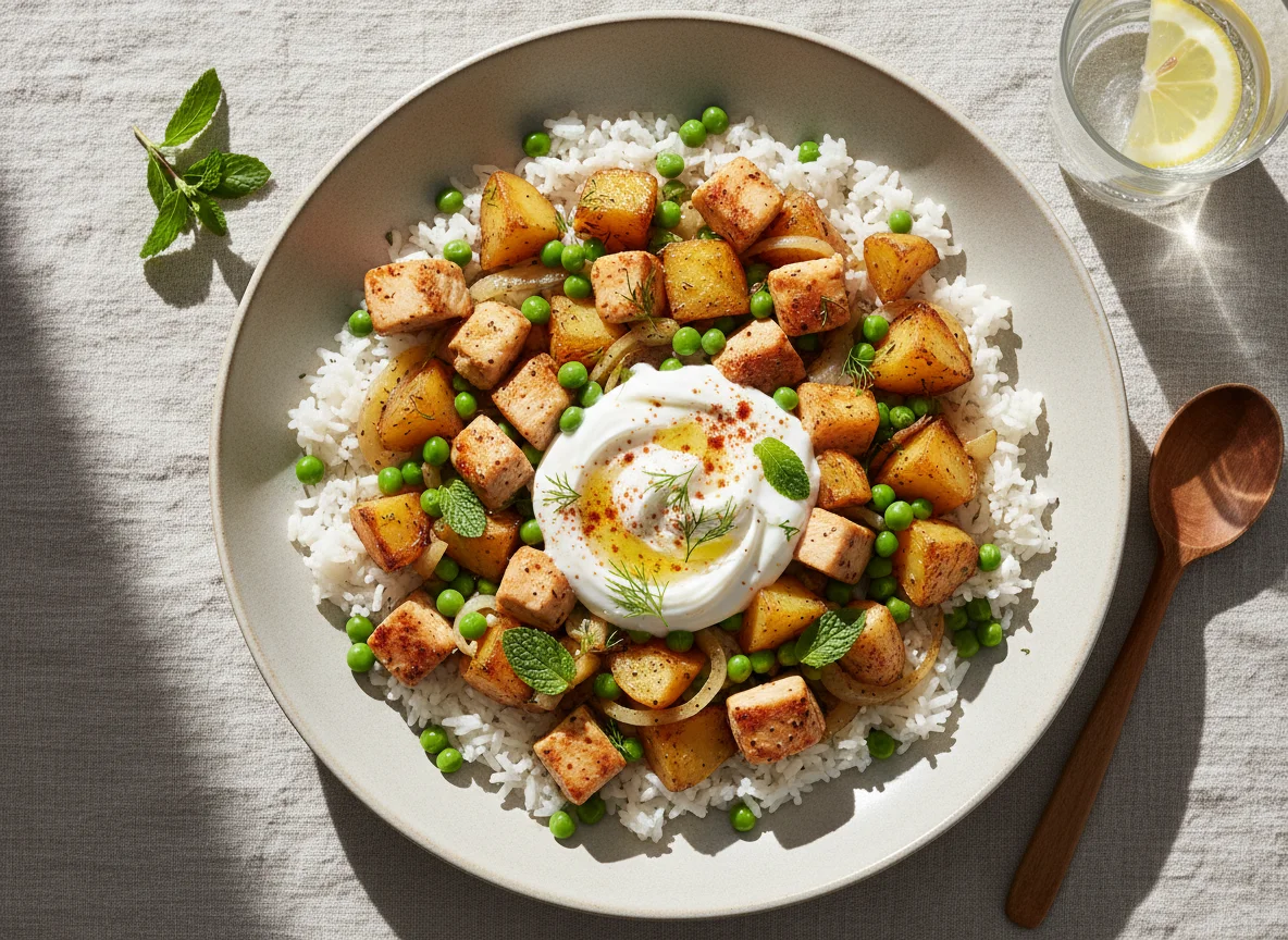 Reisgericht mit Gemüse und Joghurt photo