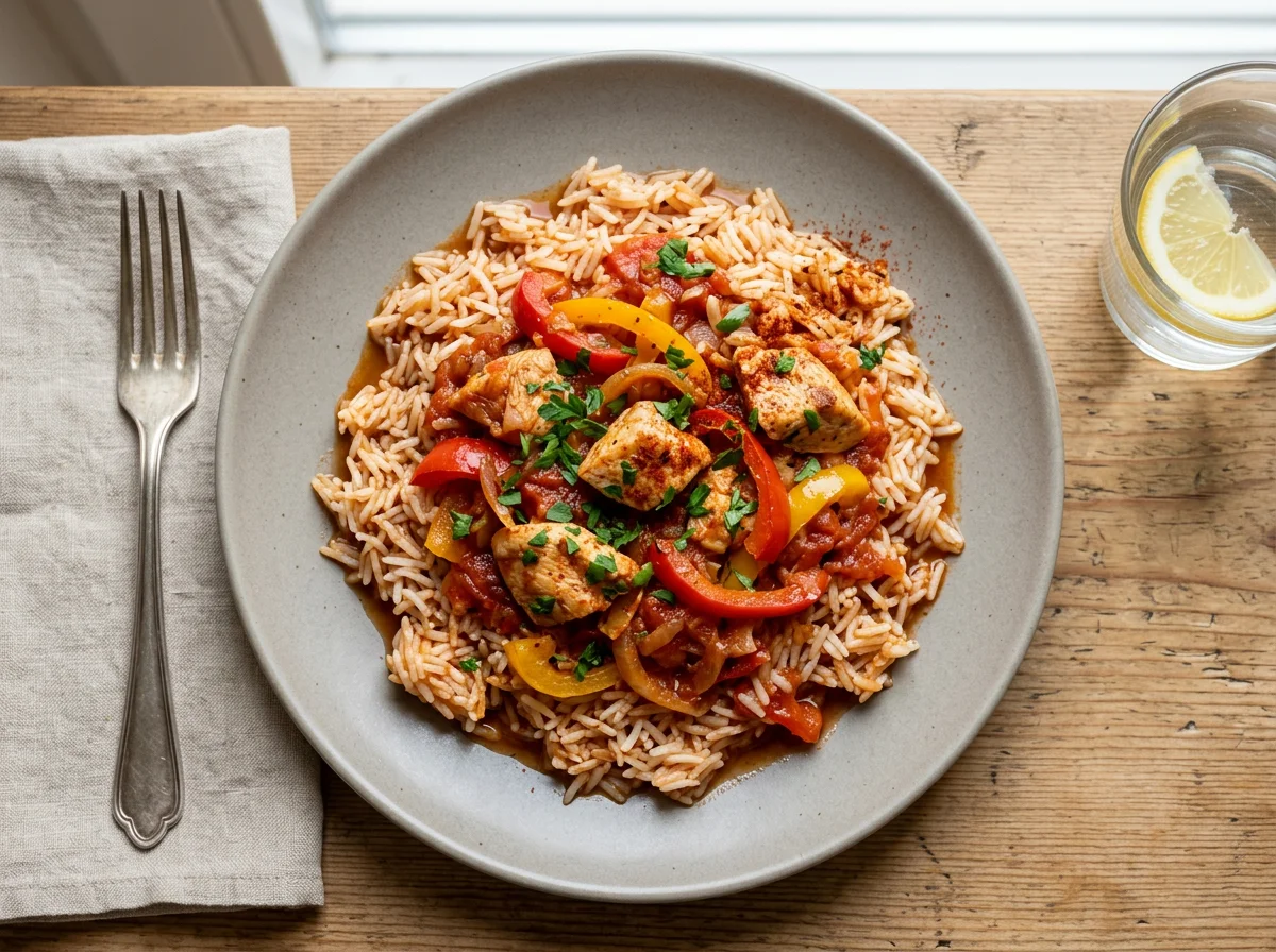 Reisgericht mit Hähnchen und Paprika photo