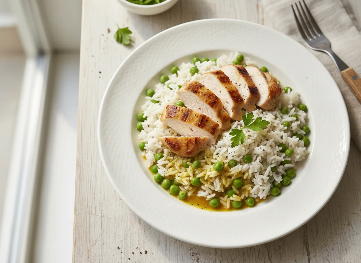 Reisgericht mit Huhn und Erbsen photo