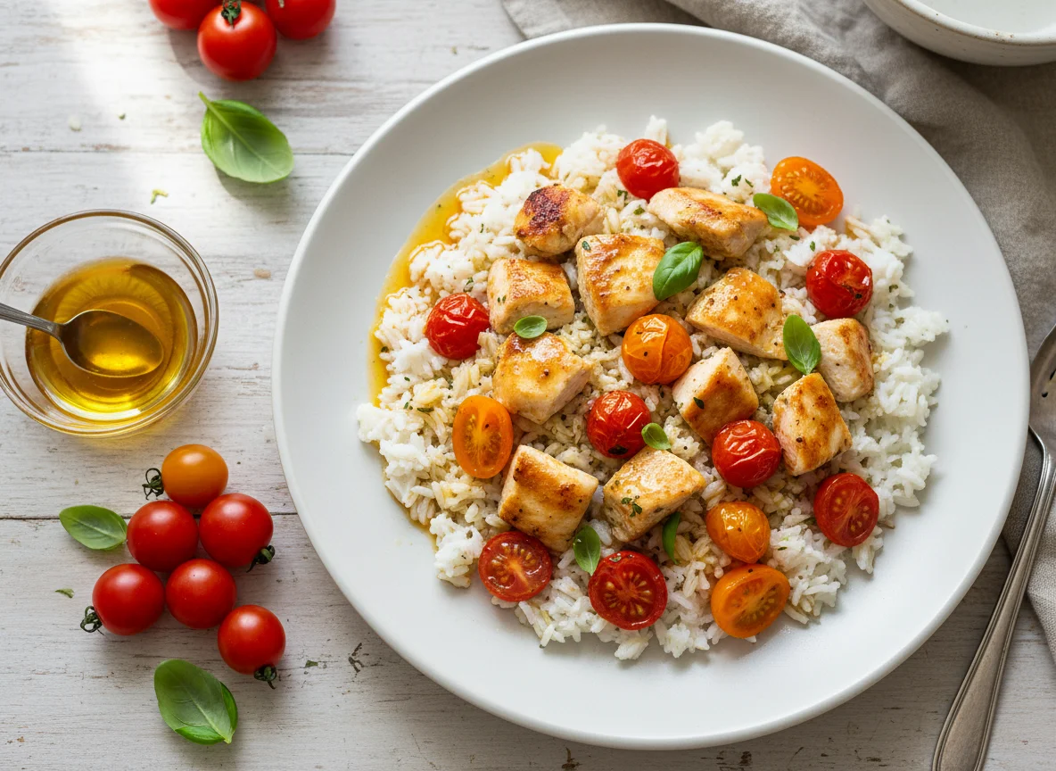 Reisgericht mit Huhn und Tomaten photo