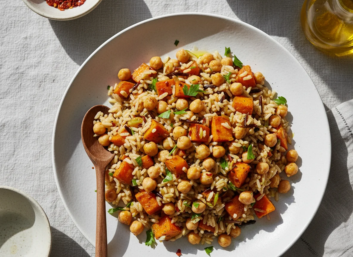 Reisgericht mit Kichererbsen und Süßkartoffeln photo