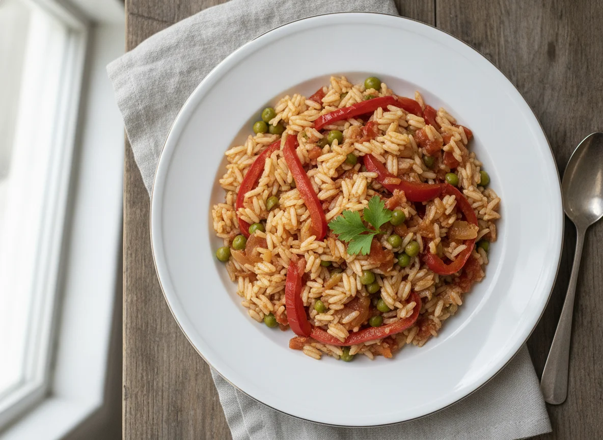 Reisgericht mit Paprika und Erbsen photo