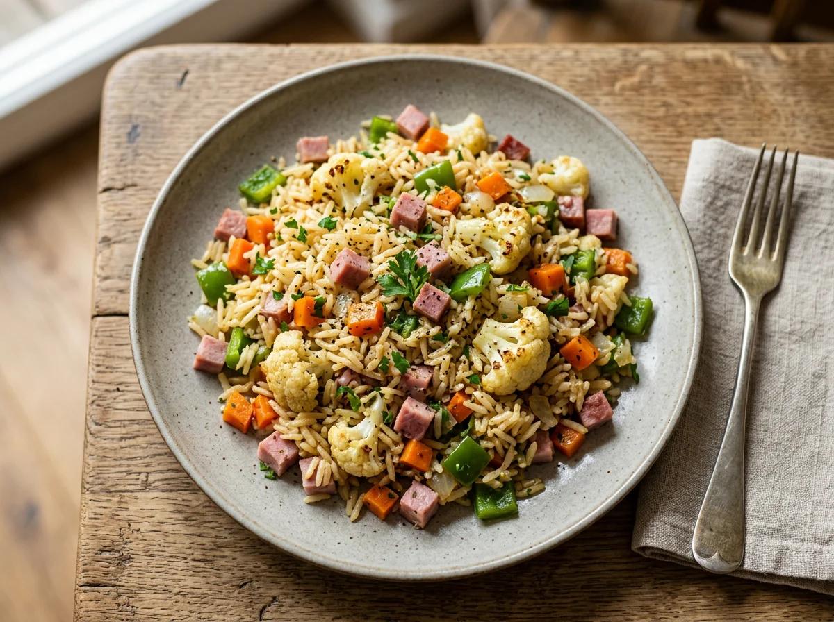 Reisgericht mit Schinken und Gemüse photo