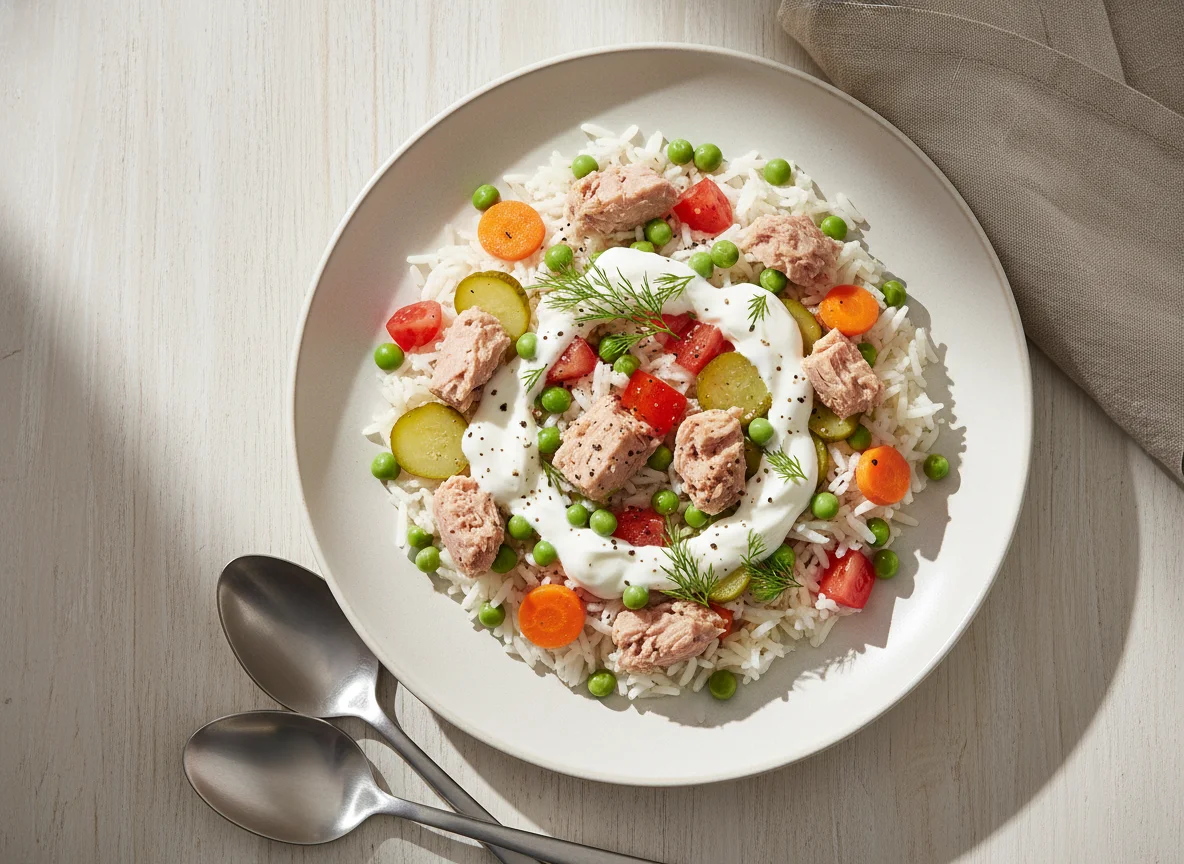 Reisgericht mit Thunfisch und Gemüse photo