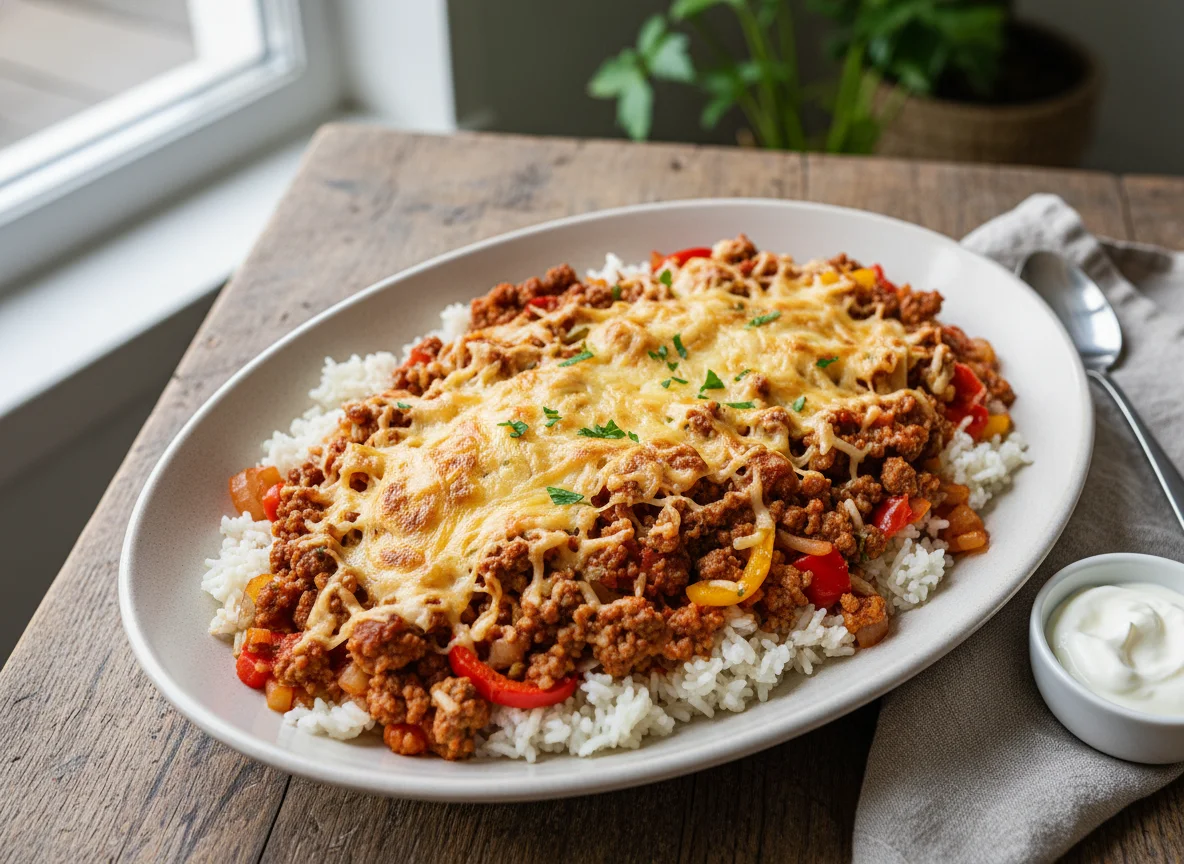Reis-Hackfleisch-Pfanne mit Paprika photo