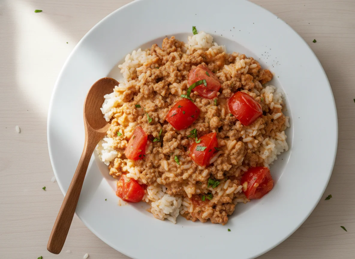 Reis-Hackfleisch-Pfanne mit Tomaten photo