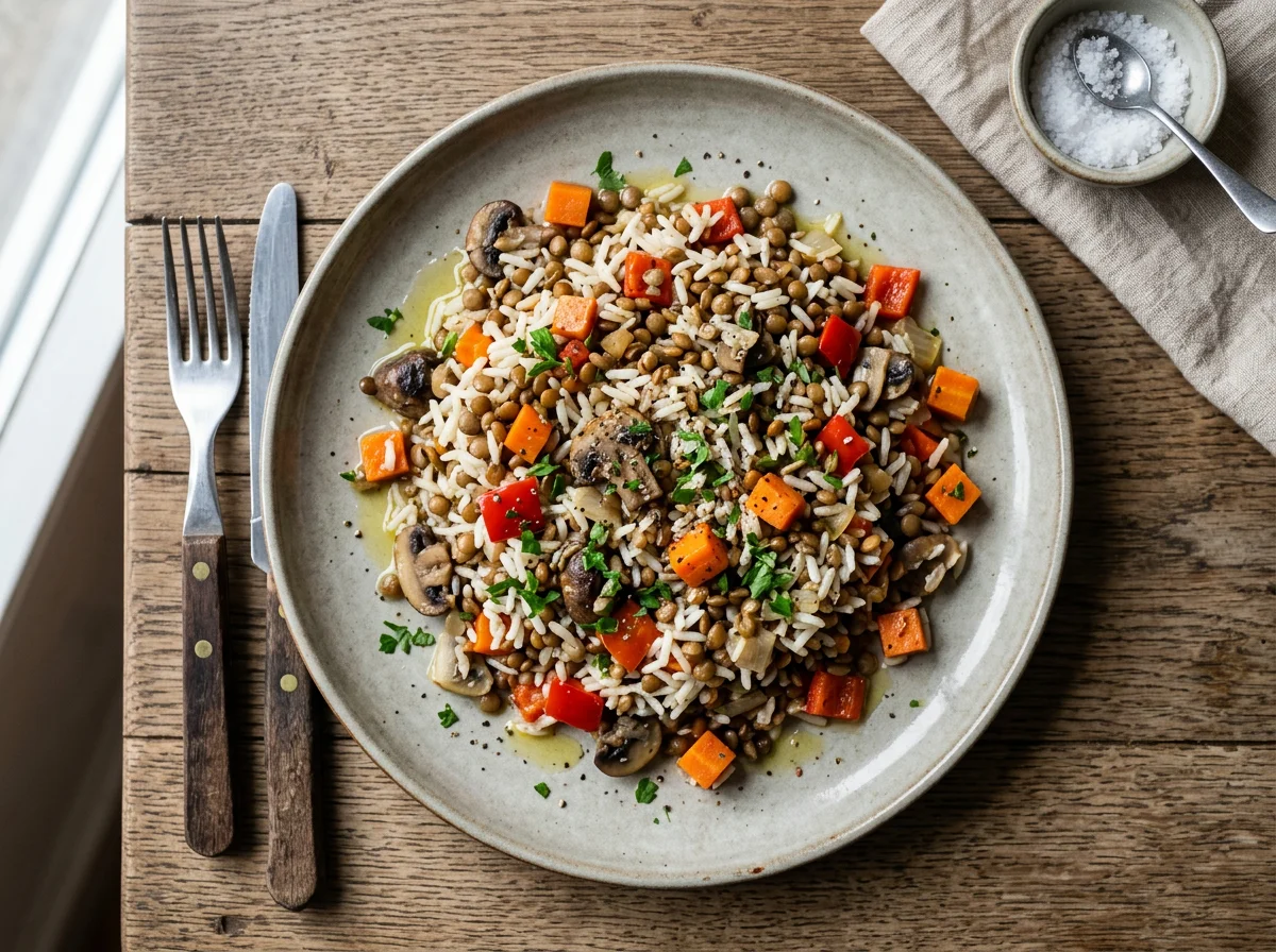 Reis-Linsen-Pfanne mit Gemüse photo