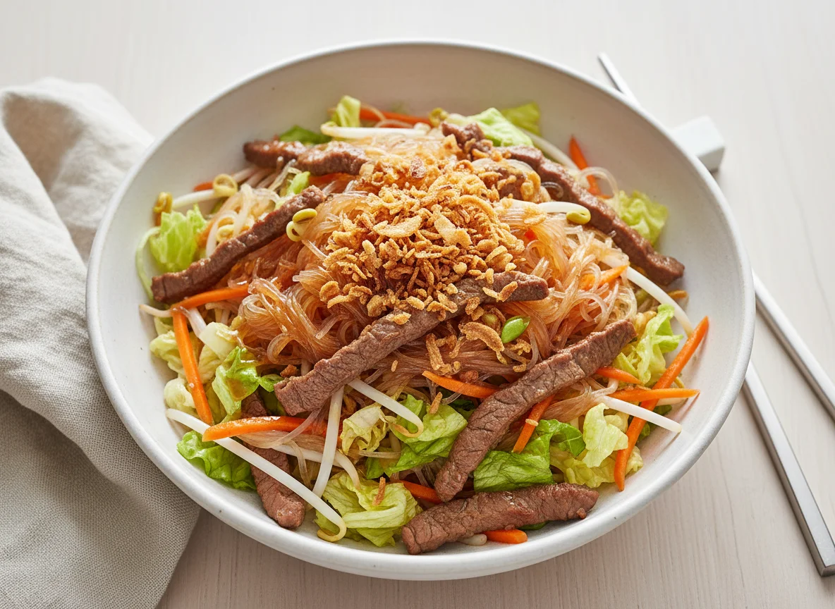 Reisnudelsalat mit Rindfleisch photo