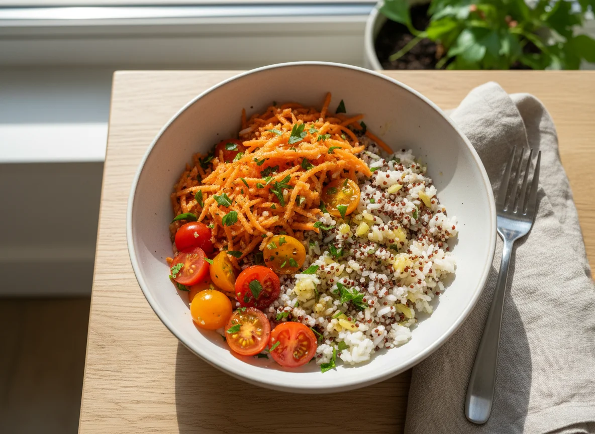 Reis-Quinoa-Schale mit Karottensalat photo