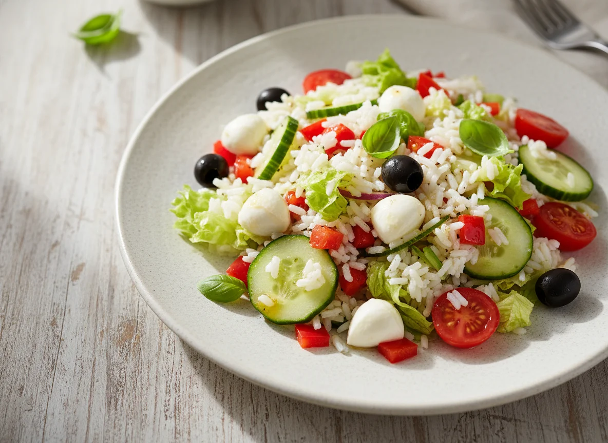 Reis-Salat mit Gemüse und Mozzarella photo