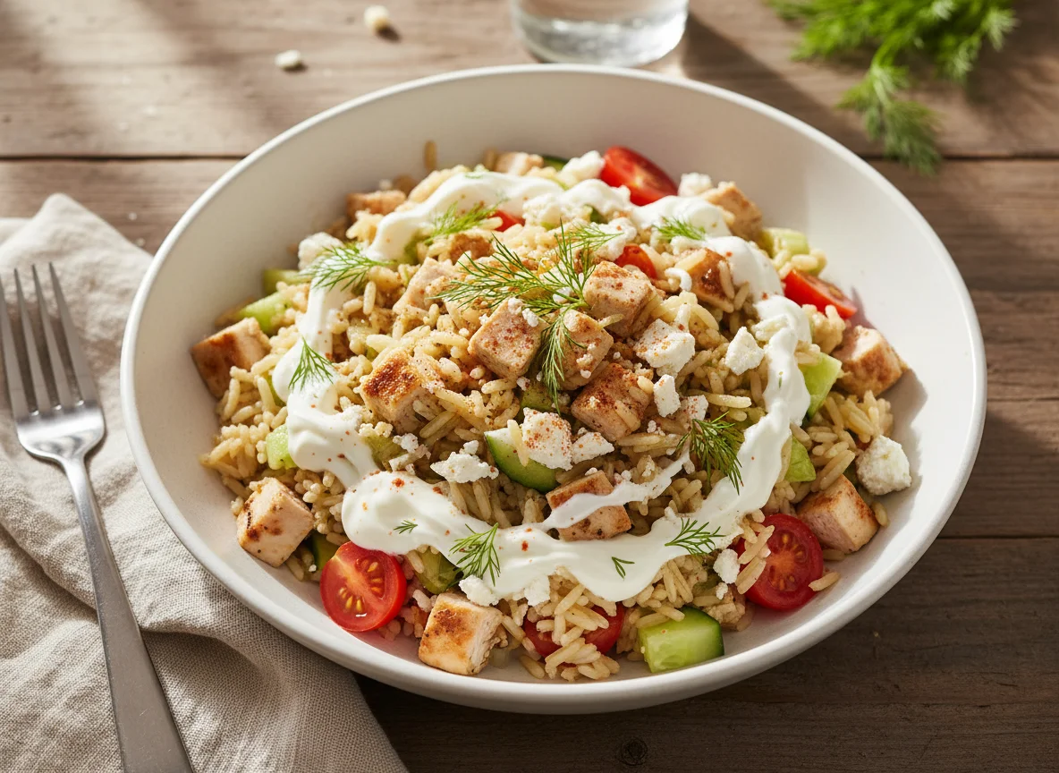 Reissalat mit Hähnchen und Gemüse photo