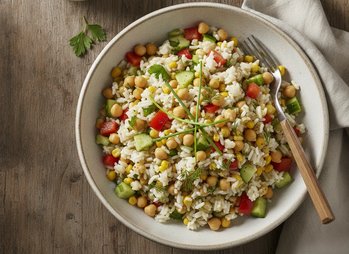 Reissalat mit Kichererbsen und Gemüse photo
