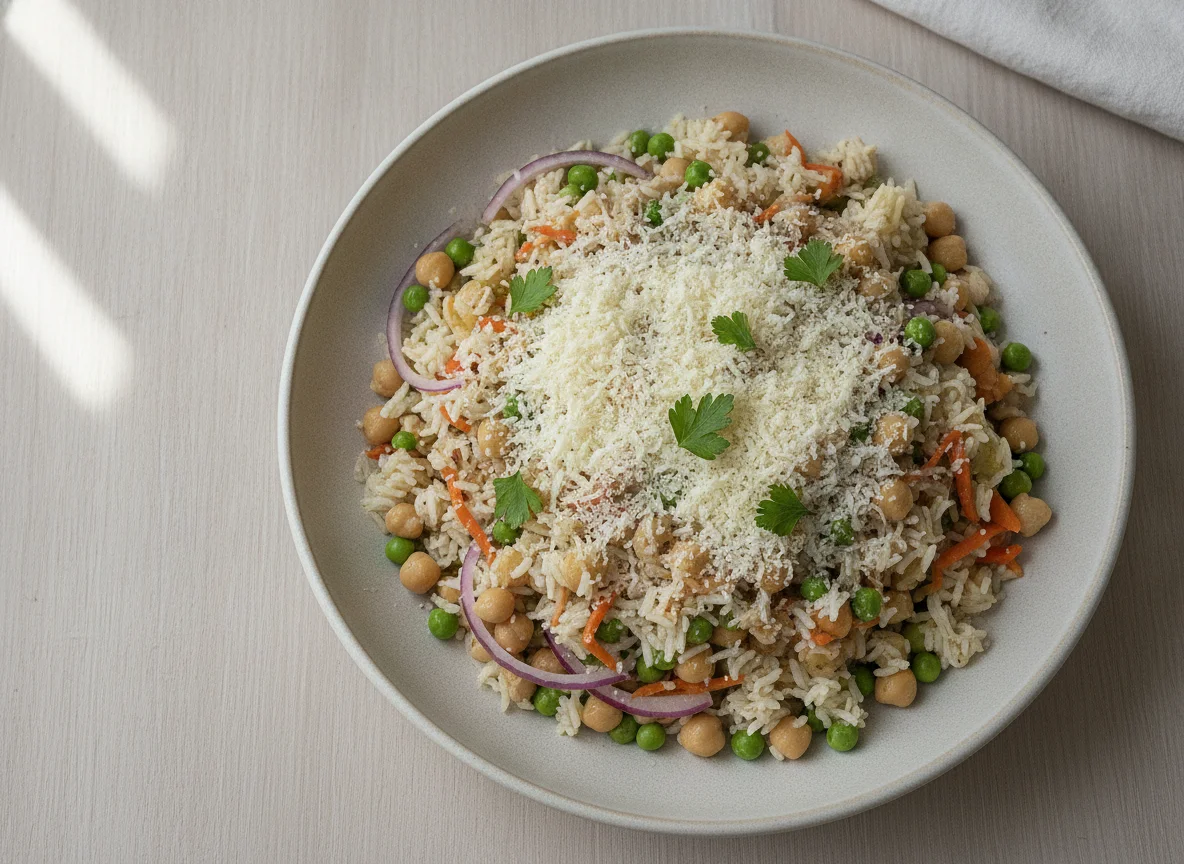 Reissalat mit Kichererbsen und Käse photo