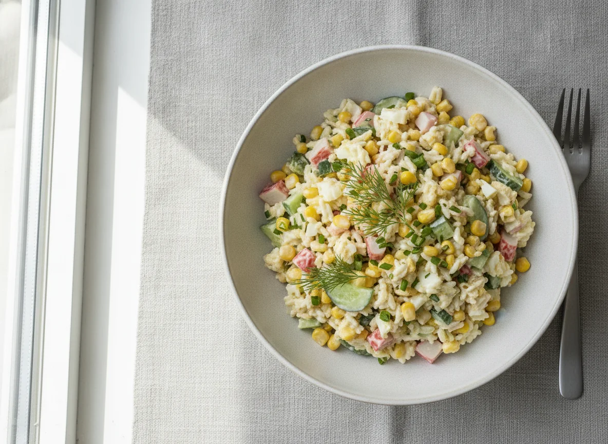 Reis-Salat mit Surimi und Mais photo