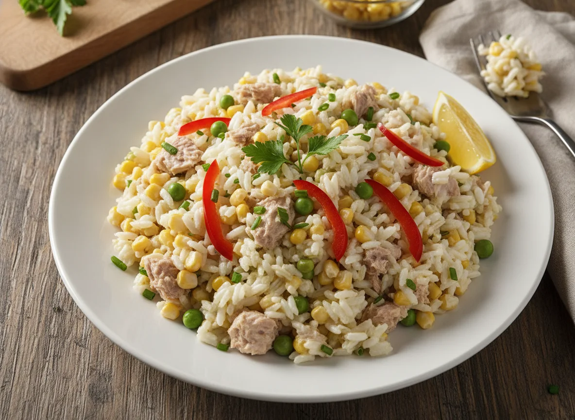 Reissalat mit Thunfisch und Mais photo
