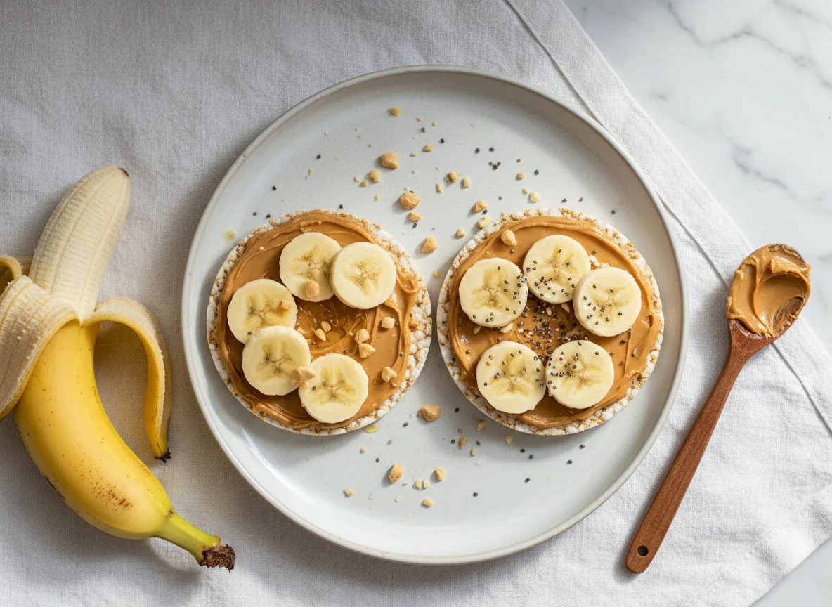 Reiswaffel mit Erdnussbutter und Banane photo