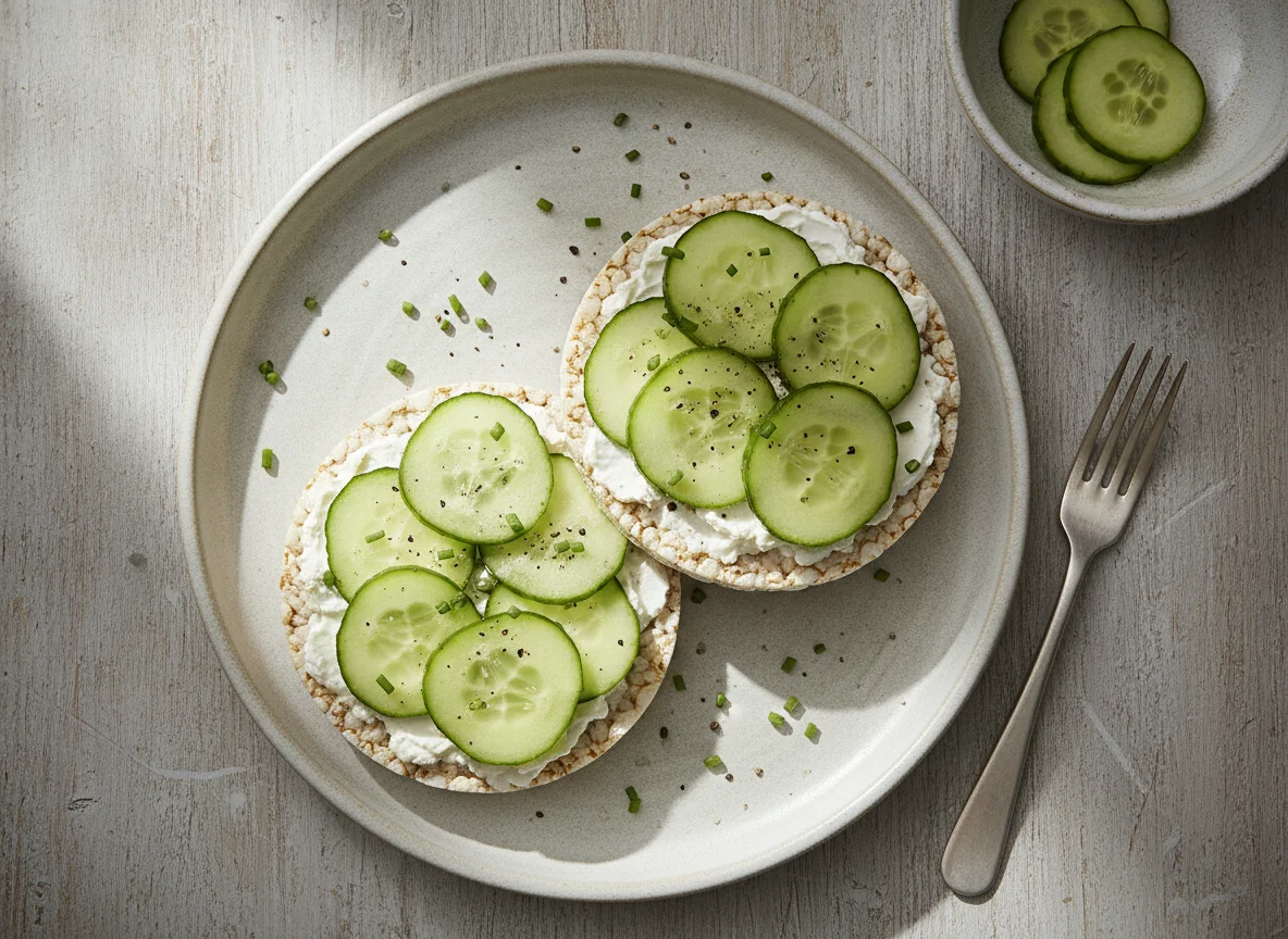 Reiswaffel mit Frischkäse und Gurke photo