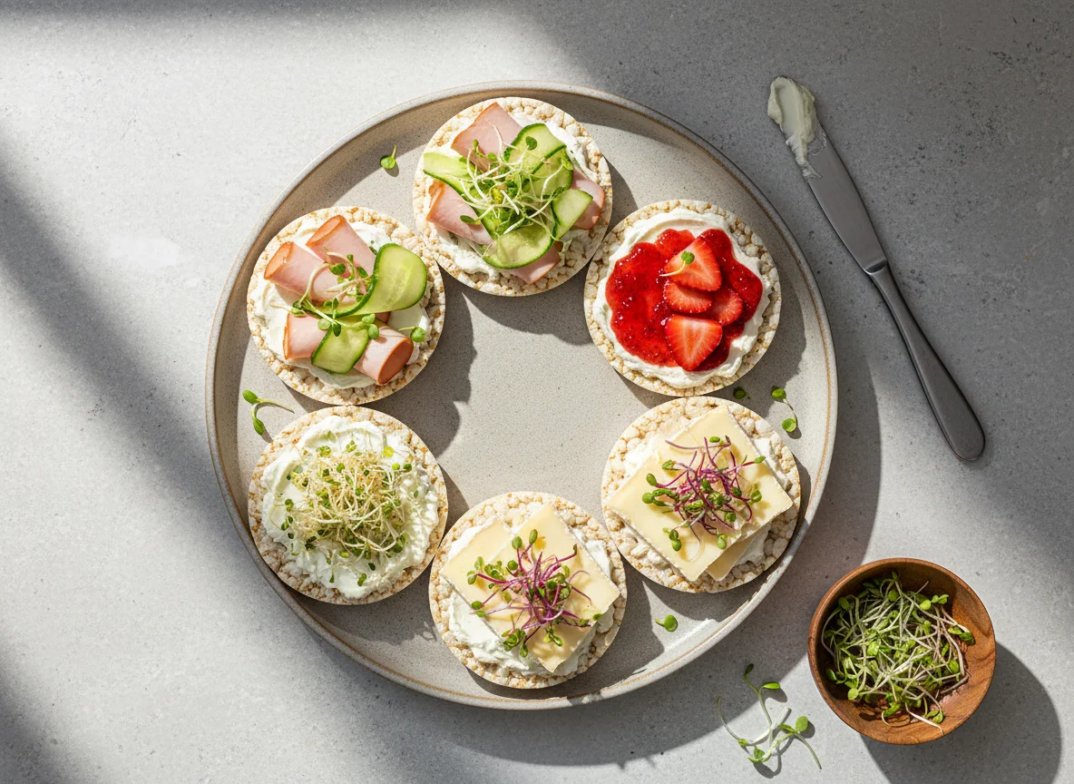 Reiswaffeln mit Belag und Käse photo