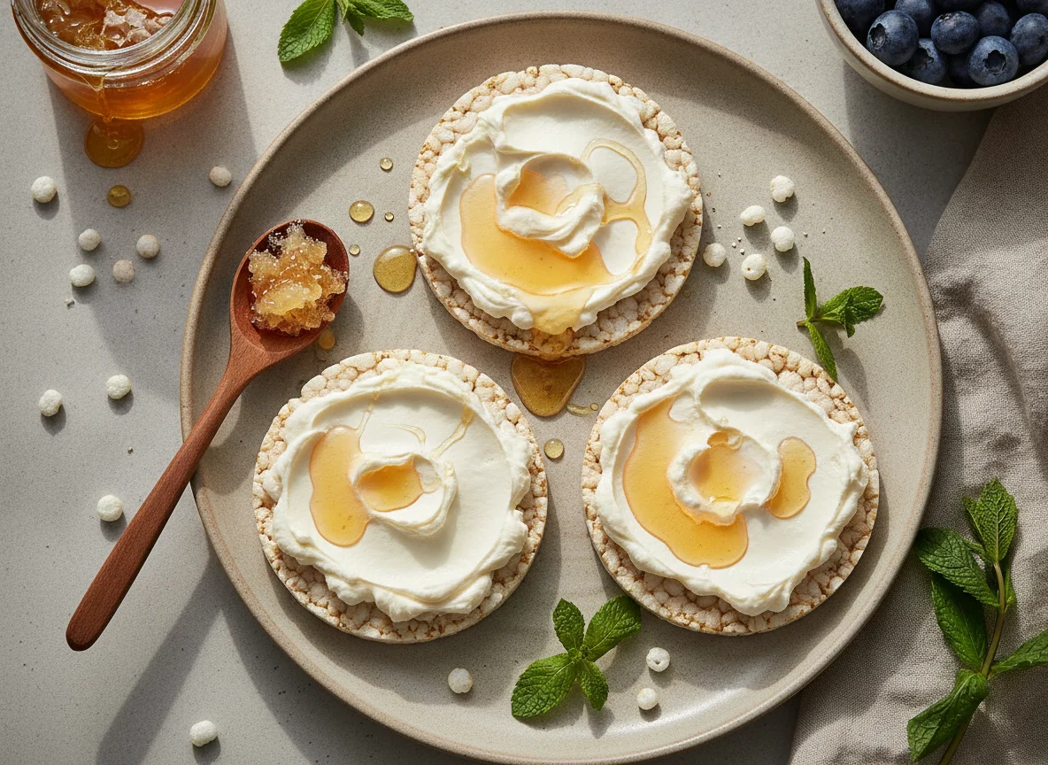 Reiswaffeln mit Frischkäse und Honig photo