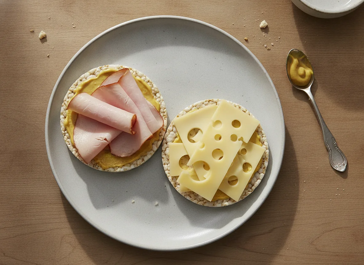 Reiswaffeln mit Schinken und Käse photo